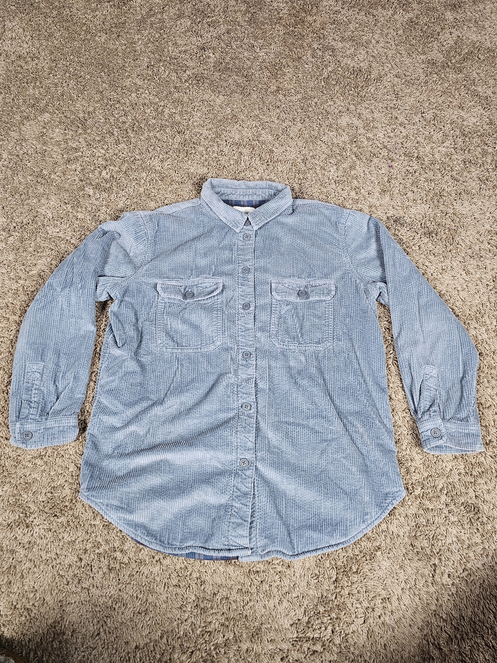 American Eagle Corduroy Flap Shacket Shirt Jacket Fleece Lined Blue Size Medium